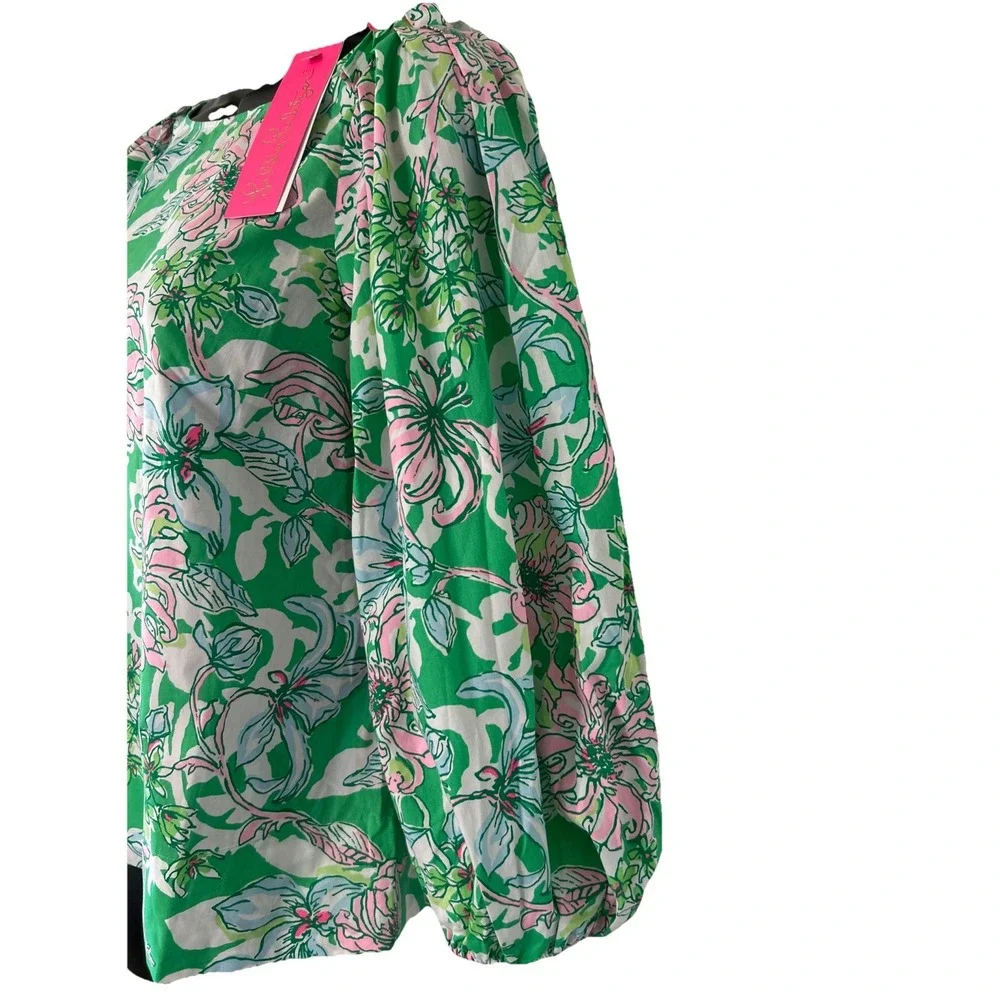 Lilly Pulitzer Barbara Top in Spearmint Blossom Puff Sleeve Size 00 NWT